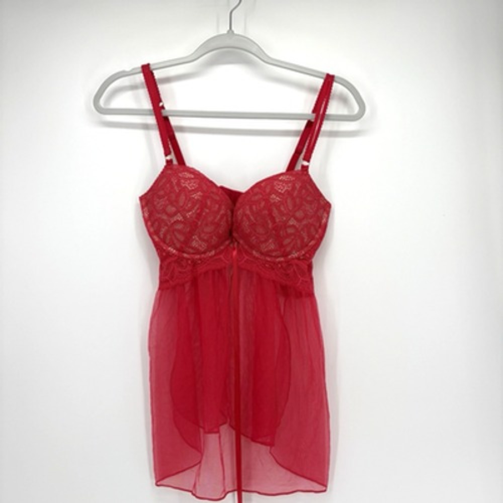 Victoria's Secret Nightgown Babydoll 34D Red Lace Chemise Slip Dress Y2K Nighty